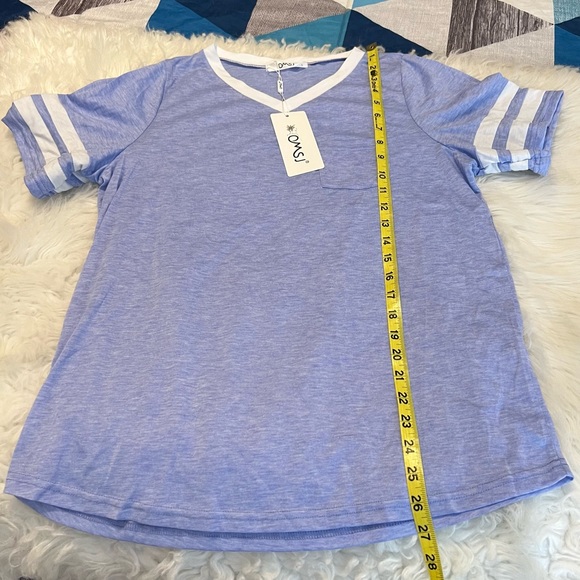 Lightweight V Neck T Shirt One chest pocket blue white trim Size large NEW - Picture 8 of 10